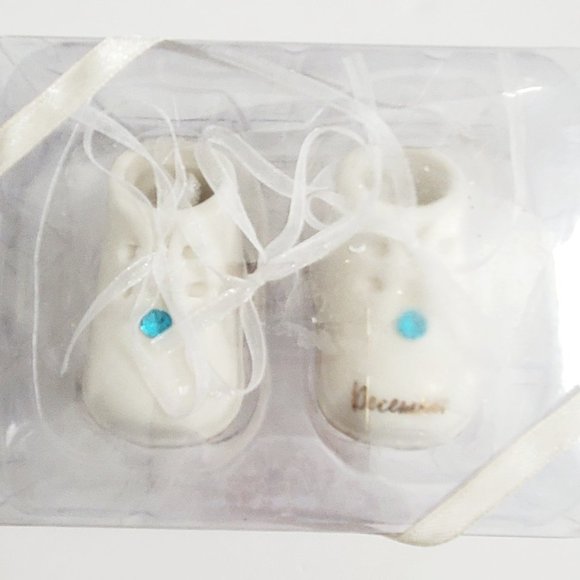 NEW Baby's First Christmas Ornament Ceramic Booties w/ December Birthstone Blue - Picture 1 of 5